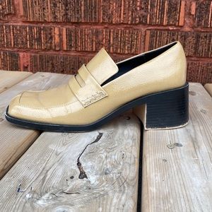 Zara Patent Tan Square Toe 1960s Style Loafers! Size 40, 8.5 to 9
